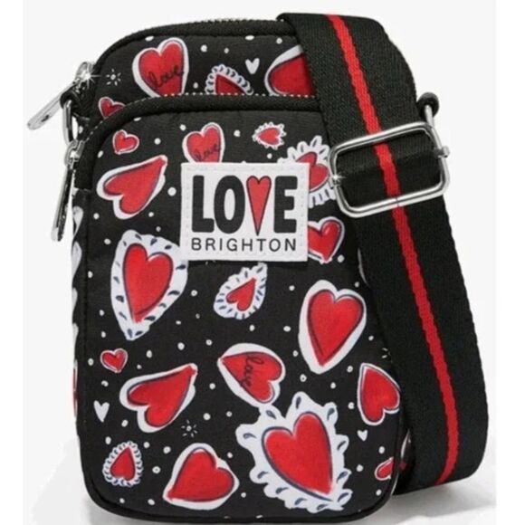 ~ NEW Brighton Hearts a Flutter Crossbody Bag Utility Black Red Love Silver Hrdw - Picture 7 of 13